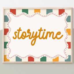 storytime Print in Bright Colours, Checkered Kids Bedroom Decor, Reading Corner Print, Pattern Retro Playroom Poster - thumbnail 3