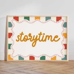 storytime Print in Bright Colours, Checkered Kids Bedroom Decor, Reading Corner Print, Pattern Retro Playroom Poster - thumbnail 2
