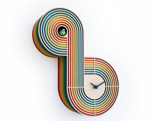 Colorful Cuckoo Clock, Layered Wood Wall Decor, Contemporary Design - image 1