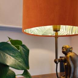 Burnt Orange Velvet Drum Lampshade With Lush Green Leaves Lining, Large Rust Tropical Lightshade - thumbnail 2