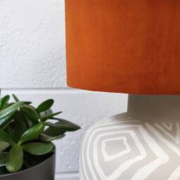 Burnt Orange Velvet Drum Lampshade With Lush Green Leaves Lining, Large Rust Tropical Lightshade - thumbnail 3