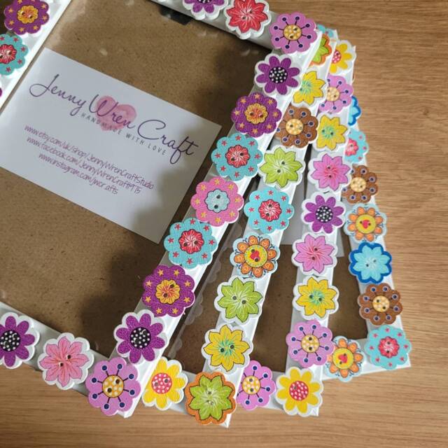Colourful Wooden Flower Button Photo Frame 4 X 6 Inches - image 1