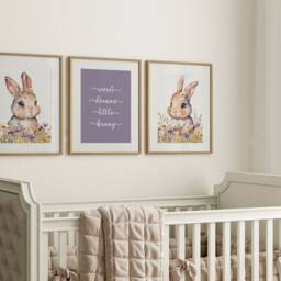 Purple Set Of 3 Boho Girls Nursery Prints, Bunny Prints, Girls Decor, Baby Nursery, Bunny Animal, Boho Nursery - thumbnail 3