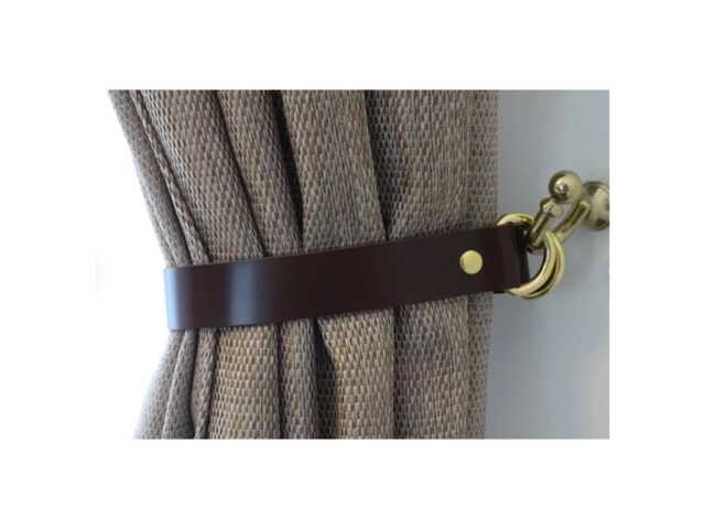 Handmade Italian Leather Curtain Tie Backs With Gold Rings & Decorative Wall Hooks Holdbacks Scandi Hardware Shower Ties - image 1
