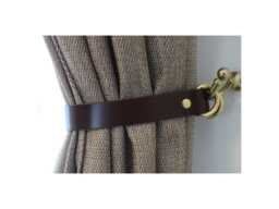 Handmade Italian Leather Curtain Tie Backs With Gold Rings & Decorative Wall Hooks Holdbacks Scandi Hardware Shower Ties