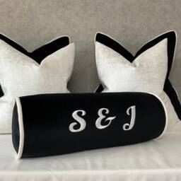 "Monochrome Black & White Velvet Personalised Cushion Bolster 16"" X 6" - thumbnail 4
