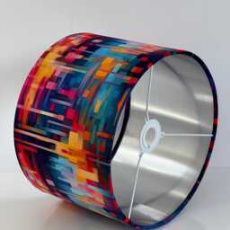 Handmade Velvet Drum Lamp Shade Multicolored Abstract Pendant Ceiling Light - thumbnail 4