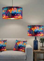 Handmade Velvet Drum Lamp Shade Multicolored Abstract Pendant Ceiling Light - thumbnail 1