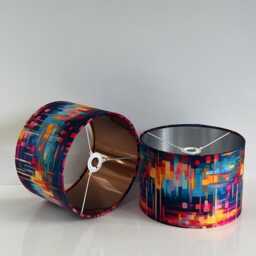 Handmade Velvet Drum Lamp Shade Multicolored Abstract Pendant Ceiling Light - thumbnail 3