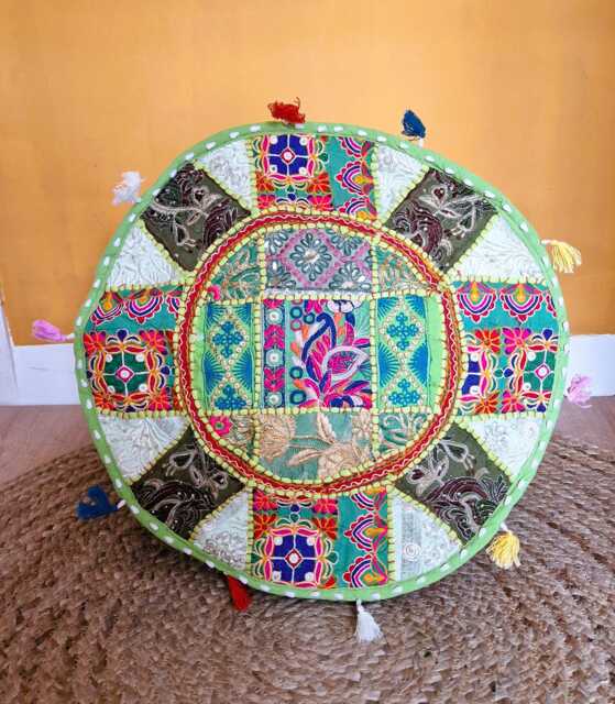 Indian Pouf Cover. Patchwork Ottoman. Handmade Home Deco - image 1