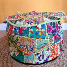 Indian Pouf Cover. Patchwork Ottoman. Handmade Home Deco - thumbnail 2