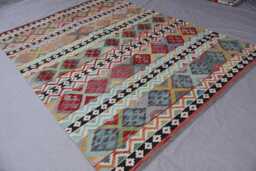 7x10 Gabbeh Design Kilim Rug, Geometric Boho Afghan Handmade Wool Flatweave Natural Veg Dyes Oriental Area Bedroom Rug - thumbnail 1