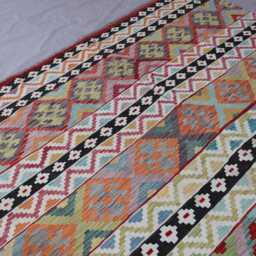 7x10 Gabbeh Design Kilim Rug, Geometric Boho Afghan Handmade Wool Flatweave Natural Veg Dyes Oriental Area Bedroom Rug - thumbnail 3