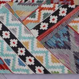 7x10 Gabbeh Design Kilim Rug, Geometric Boho Afghan Handmade Wool Flatweave Natural Veg Dyes Oriental Area Bedroom Rug - thumbnail 4