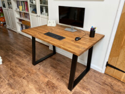 Small Wooden Desk For Home Office Study Solid Wood & Steel Legs - thumbnail 1