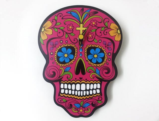 Fuchsia Sugar Skull - Day Of The Dead -Dia De Los Muertos Calavera Wall Clock - image 1