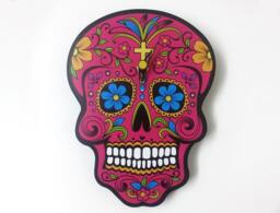 Fuchsia Sugar Skull - Day Of The Dead -Dia De Los Muertos Calavera Wall Clock - thumbnail 1