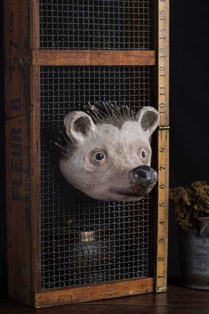 Paper Mache, Hedgehog, Head Wall Mount, Home Decor, Animal Head, Hanging - image 1