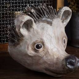Paper Mache, Hedgehog, Head Wall Mount, Home Decor, Animal Head, Hanging - thumbnail 4