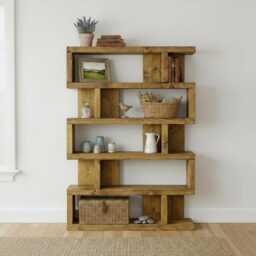 Rustic Handmade Solid Wood Shelving Unit, Large Farmhouse Style Bookcase - thumbnail 1