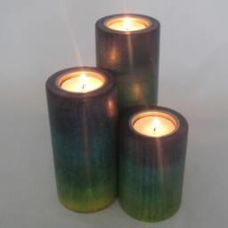 3 Colour Fade Tulip Wood Handmade Tealight Candle Holder - thumbnail 3