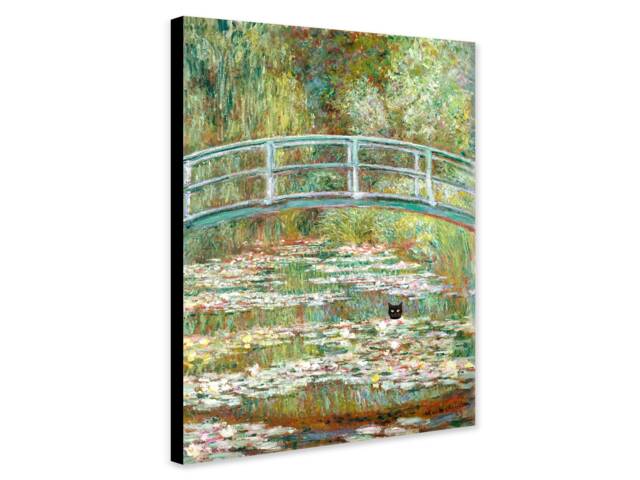 Monet's Water Lilies With Black Cat - Wrapped Canvas Or Photo Print - image 1