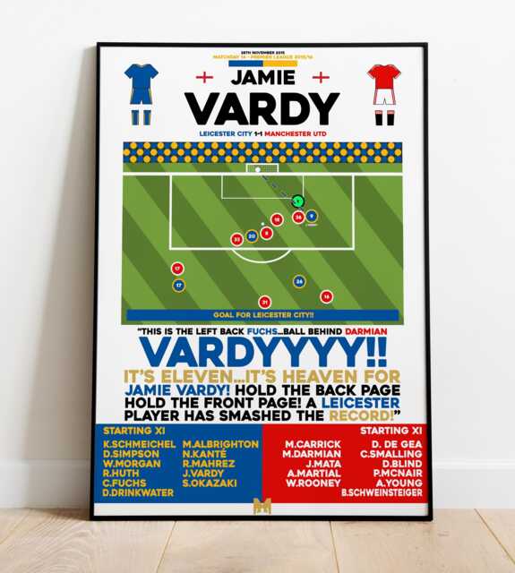Jamie Vardy V Manchester United Print, Leicester City Poster, Football Wall Art, Posters, Print - image 1