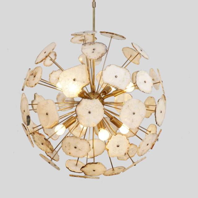 Mid Century Brass Agate Sputnik Chandelier, Modern Starburst Lighting - image 1