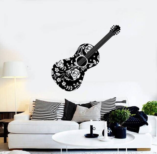 Wall Vinyl Music Guitar Flower Rose Floral Guaranteed Quality Decal Mural Art 1506Dz - image 1