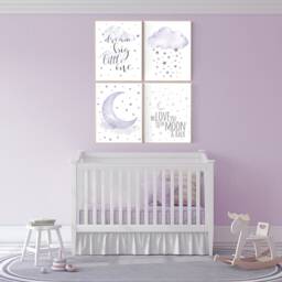 Purple Nursery Wall Art Lavender Cloud, Moon & Stars Print - thumbnail 2