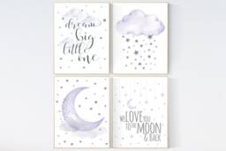 Purple Nursery Wall Art Lavender Cloud, Moon & Stars Print - thumbnail 1