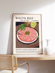 Japanese Wagyu Beef Food Poster, Art Print, Tokyo Art. Kitchen Art, Retro Gift, Decor - thumbnail 1