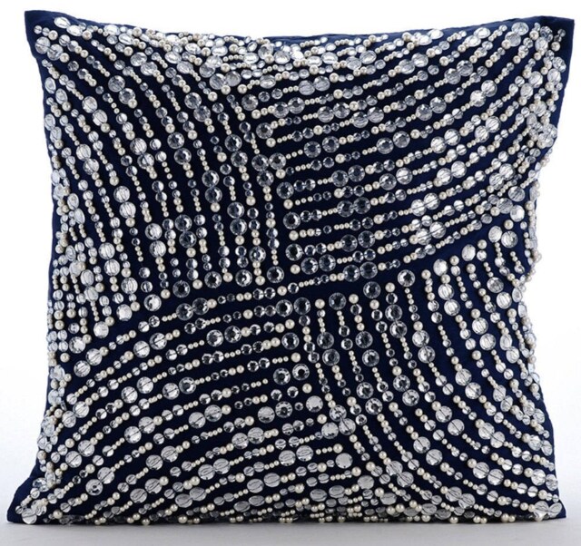 "Designer Navy Blue Euro Size Pillow Cover 24""x24""/26""x26" - image 1