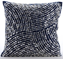 "Designer Navy Blue Euro Size Pillow Cover 24""x24""/26""x26" - thumbnail 1