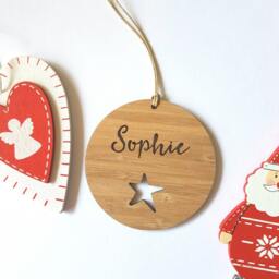 Personalised Wood Christmas Decoration/Ornament Little Star Design-Christmas Tree-Bauble-Kris Kringle-Teacher Gift-Personalized Christmas - thumbnail 2