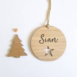 Personalised Wood Christmas Decoration/Ornament Little Star Design-Christmas Tree-Bauble-Kris Kringle-Teacher Gift-Personalized Christmas - thumbnail 3