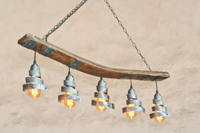 Rustic Ceiling Lights. Wine Barrel Pendant Light. Five Lights. Chandelier - image 1