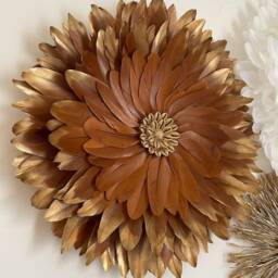 Golden Chocolate Wall Trio - Boho Chic Decor - Juju Hats Chocolate & White Feathers + Gold Raffia Mirror - thumbnail 2