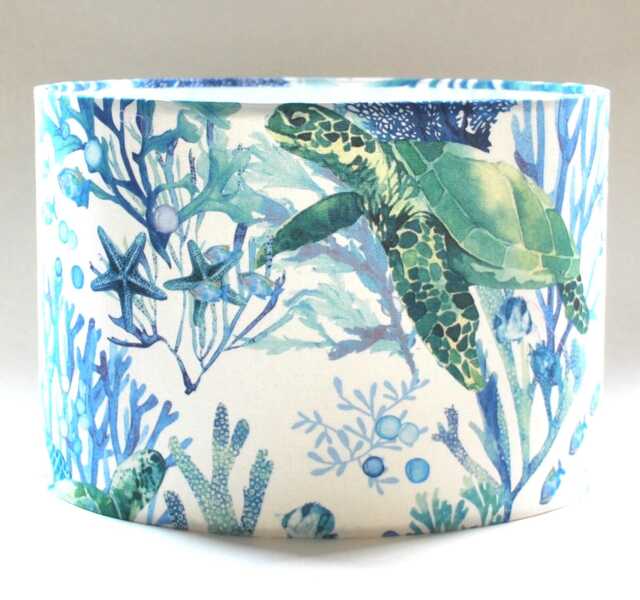 Turtle Lampshade Handmade Seascape Drum Lampshade - Beach Home Decor - image 1