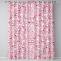 Cute Strawberry Bunny Cake Dessert Rose Background Seamless Pattern Readymade Eyelet Ring Top Thermal 100% Blackout Curtains - thumbnail 2