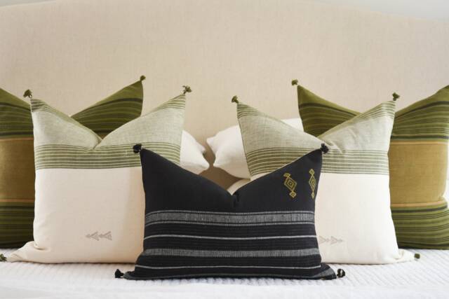 Syksy - Black & White Pillow Cover With Mustard Detail - image 1