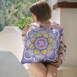 Mandala Pillow Cover Canvas Yoga Cushion, Peace Design - thumbnail 1