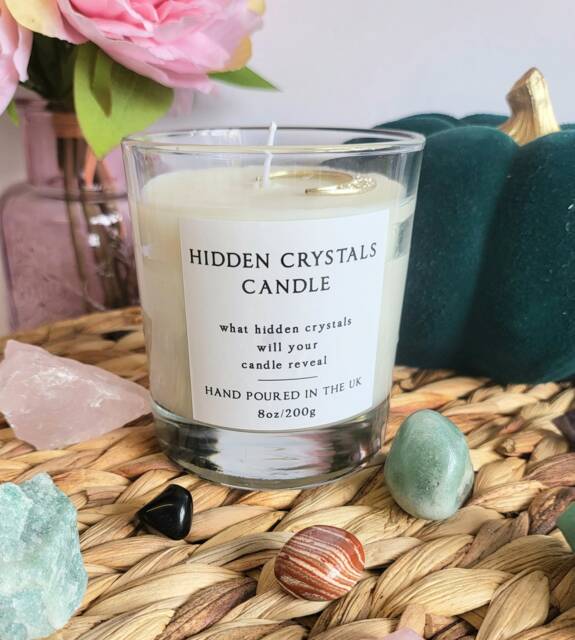 Hidden Crystals Candle Surprise Mystery Candle Chakra Green Adventurine Crystal Quartz 8Oz Vegan Cruelty Free Soy - image 1