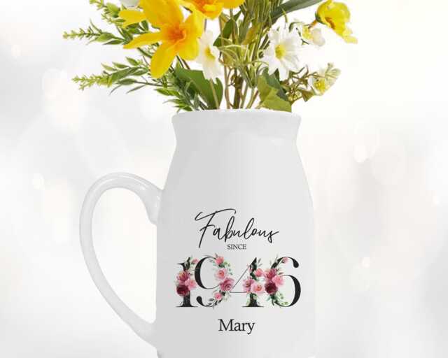80Th Birthday Gift For Women - Fabulous Since 1946 Small Personalised Flower Pot Vase 80 Her Ladies Floral Design Nan Gran Bnc80 - image 1