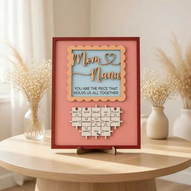 Custom Mom Nana Wooden Sign, Personalized Family Puzzle Name Plaque, Meaningful Mothers Day Gift, Unique Grandma Wall Decor - image 1
