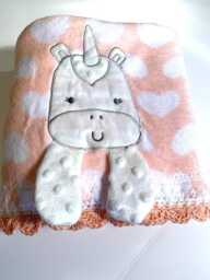 Baby Crinkle Unicorn Crochet Blanket - Peach & White