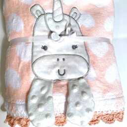 Baby Crinkle Unicorn Crochet Blanket - Peach & White - thumbnail 2