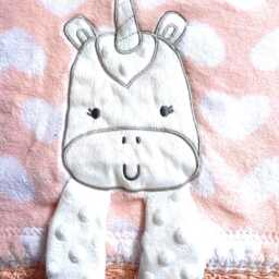 Baby Crinkle Unicorn Crochet Blanket - Peach & White - thumbnail 3