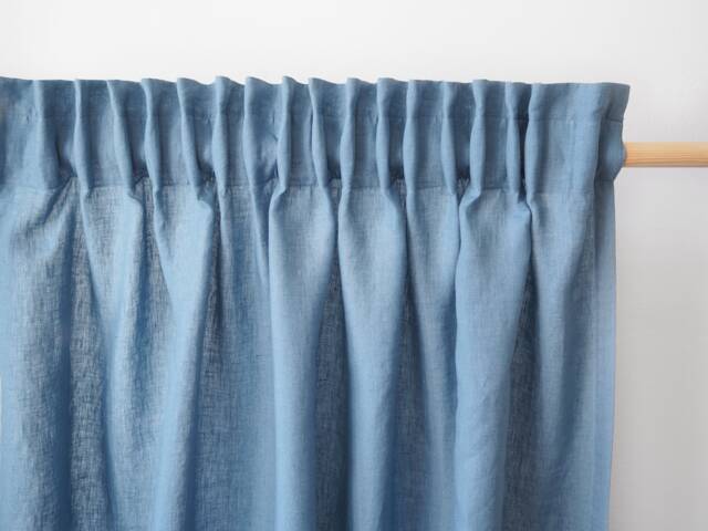 Dusty Blue Linen Curtain Panel With Heading Tape Made Of Medium/1 Pcs - image 1