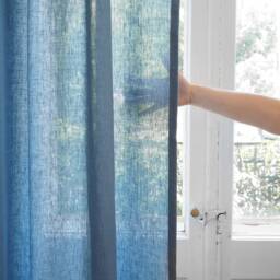 Dusty Blue Linen Curtain Panel With Heading Tape Made Of Medium/1 Pcs - thumbnail 3